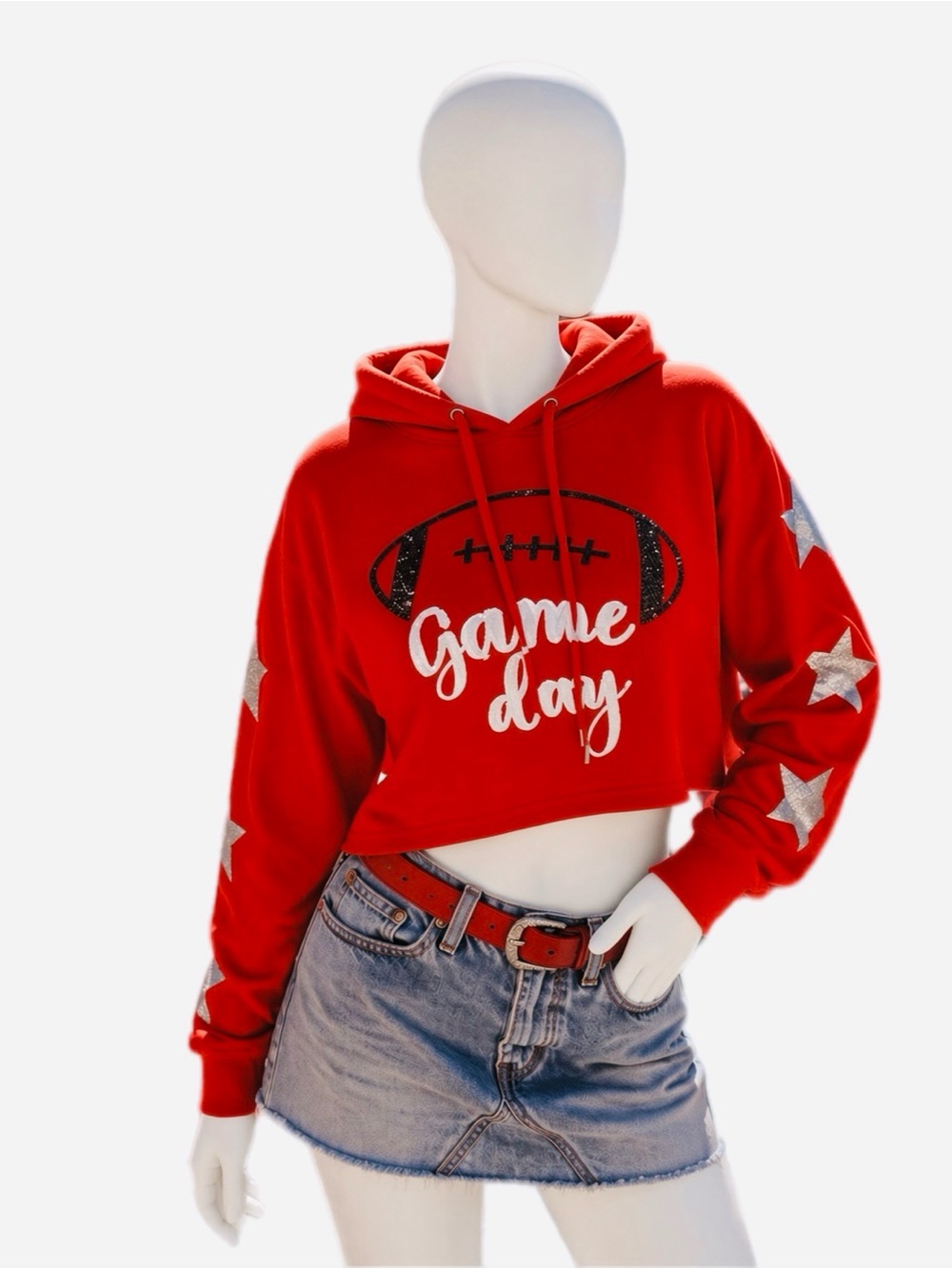 MAINSTRIP game day sequin football cropped sweatshirt S M L